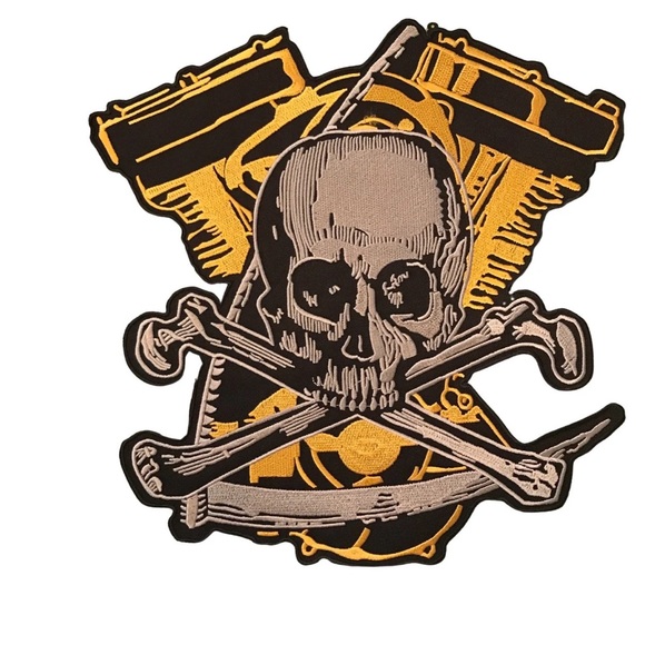 Large Biker Skull Back Patch Biker Iron or Sew on Patch - Picture 2 of 4